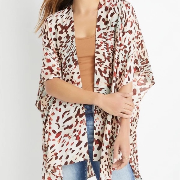Maurices Georgette Animal Print Open Front Boho Kimono One Size - Picture 1 of 7